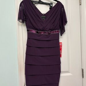 Enfocus Studio Purple Tiered Sheath Dress with Flutter Sleeves